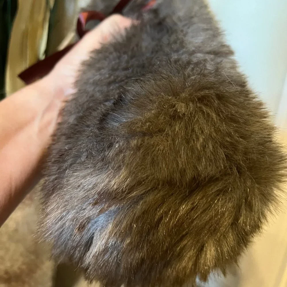 Wine Gift Bag, faux fur, brown, 2-way to use